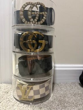 Louis Vuitton Damier Azur Canvas Belt with Gold LV Buckle